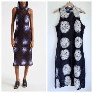 NEW BUSAYO Lekan Crochet Lace Sleeveless Midi Dress in Indigo & White Size M